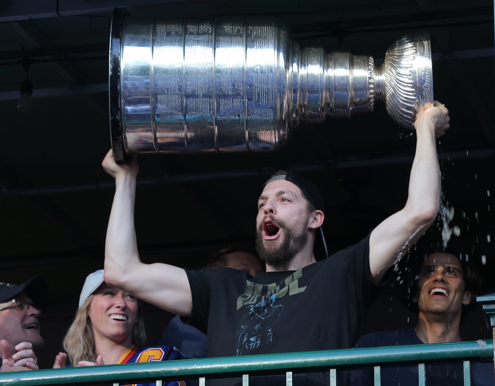 Blues celebrate at O.B. Clark's as fans celebrate with them